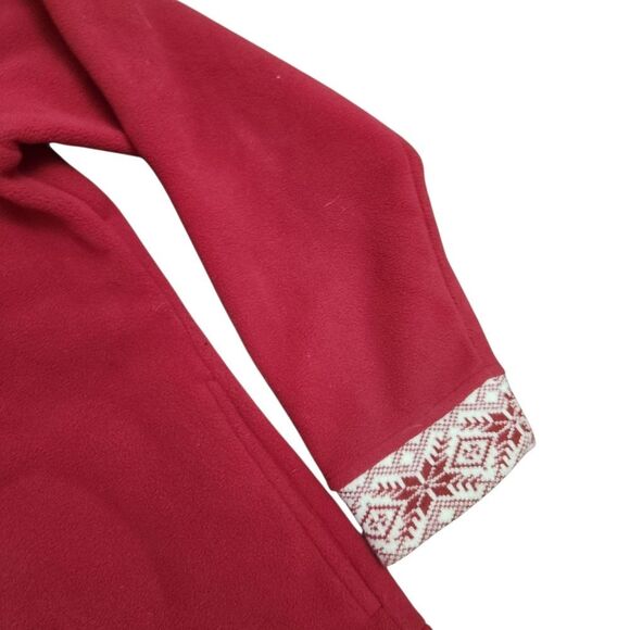 L.L. Bean Red Fleece Womens Medium Red Fair Isle Full Zip Jacket Sweater - Picture 3 of 9